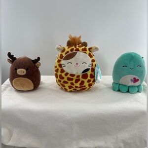 3 Squishmallows Cam the giraffe Maurice the Moose & Olino Octopus